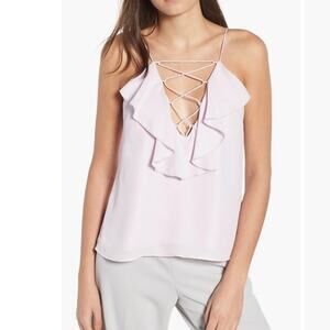 WAYF Lace-Up Ruffle Cami Tank Top purple moss M